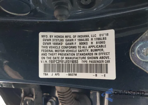 2018 Honda Civic Ex z USA, uszkodzony, nr VIN 19XFC2F81JE019093
